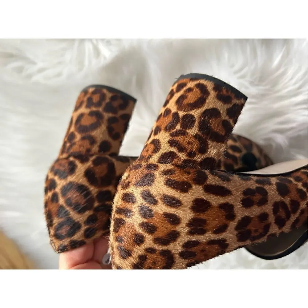 Ann Taylor loafers animal print size 8 chunky heel real fur